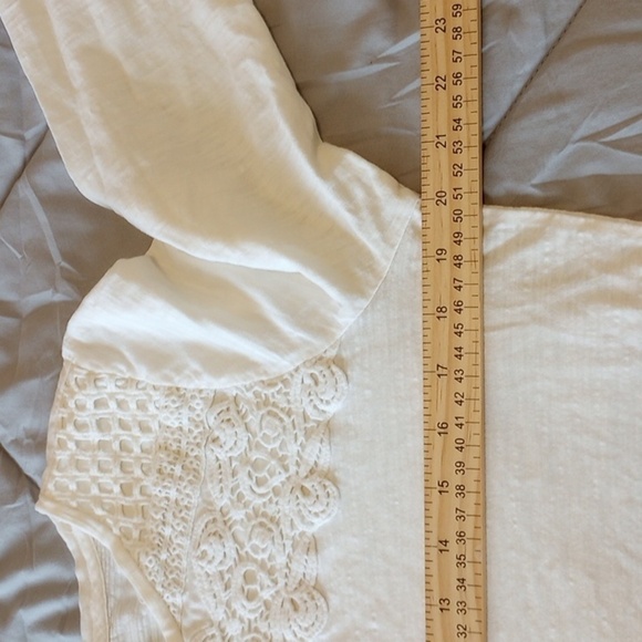 Talbots Womens Blouse Sz M Cream 100% Cotton 3/4 Sleeves Lace Detail Spring Cute - Picture 7 of 8